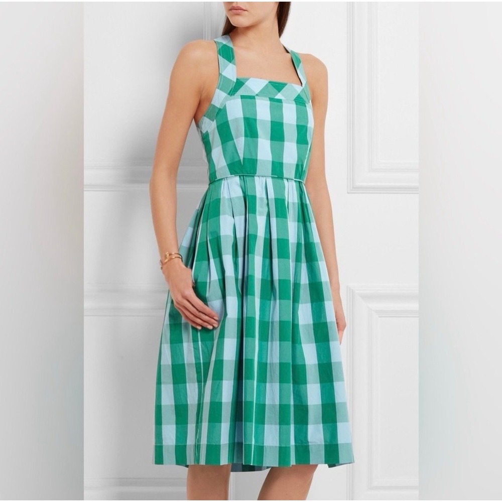 J.Crew Karina Dress Green & Blue Gingham Plaid Cotton Cross Back Dress Size 4